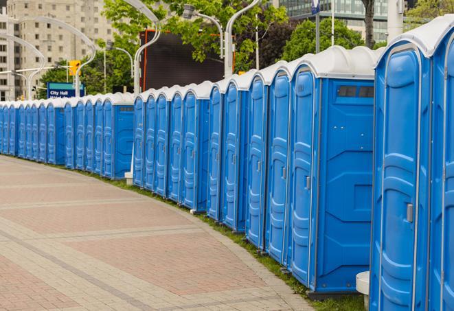 a row of portable restrooms for a special event, ensuring guests have access to clean facilities in Green Mountain Falls